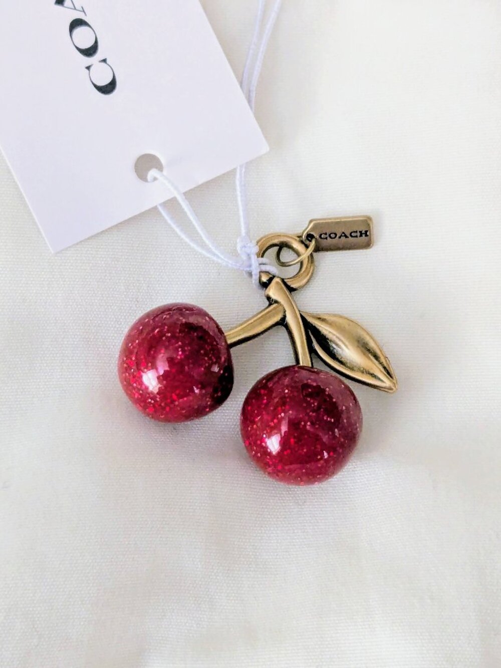 RARE Coach Mini Cherry Bag Shoe Charm in Brass Gold Apple Red New With Tags NWT